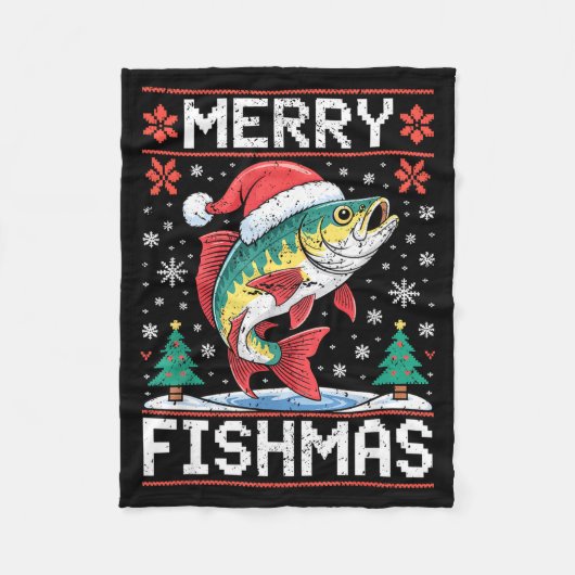Prettig VisKerstmis Lelijk Kerst Sweater Visliefhe Fleece Deken (Voorkant)