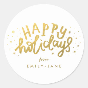 Prettig Vrije Dagen Lettering Goud Kerstmis Ronde Sticker