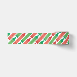 Prettig Vrije Dagen Rood en Groen Krijtjes Patroon Satijnen Lint
