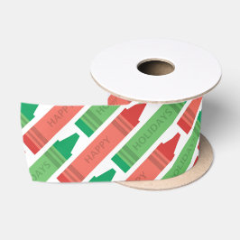 Prettig Vrije Dagen Rood en Groen Krijtjes Patroon Satijnen Lint