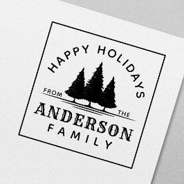 Prettig Vrije Dagen Winterdennenbomen Kerstmis Fam Zelfinktende Stempel