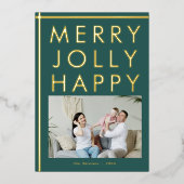 Prettig Vrolijk Gelukkig Familie Foto Kerst Goud Folie Feestdagenkaart (Voorkant)