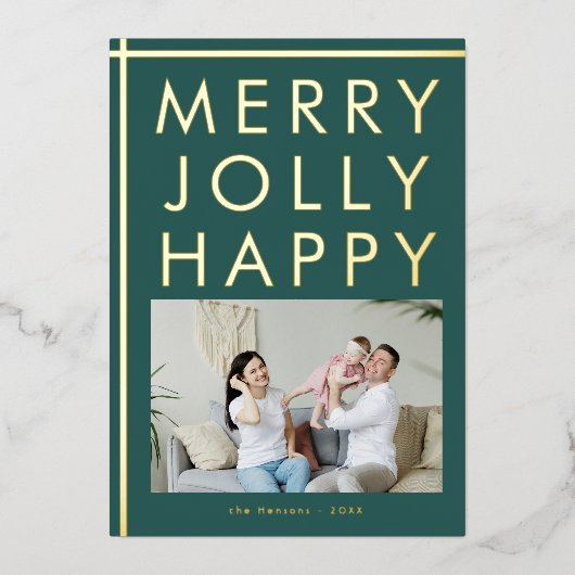 Prettig Vrolijk Gelukkig Familie Foto Kerst Goud Folie Feestdagenkaart (Voorkant)