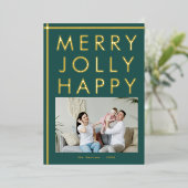 Prettig Vrolijk Gelukkig Familie Foto Kerst Goud Folie Feestdagenkaart (Staand Voorkant)