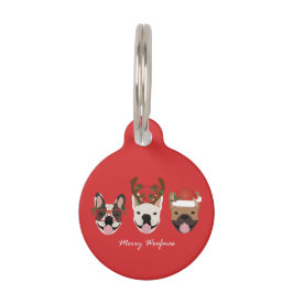 Prettig Woefmas Franse Bulldoggen Kerst Hoofden Huisdierpenning