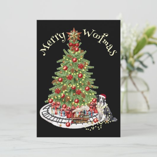 Prettig Woefmas Hond Design- Collie Feestdagenkaart (Staand voorkant)