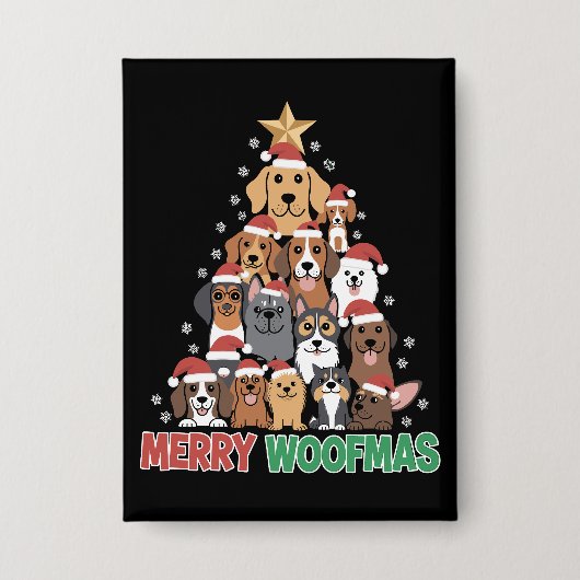 Prettig Woefmas Prettig Kerstmis Hondenliefhebbers Button (Voorkant)