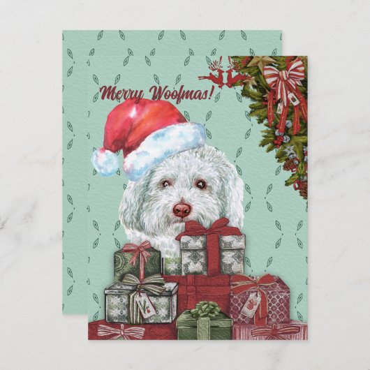 Prettig Woefmas! Witte Poodle Kerstman Hoed Kerstm Notitiekaartje (Voorkant / Achterkant)