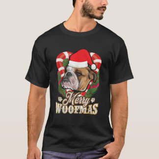 Prettig Woofmas Engelse Bulldog Met Kerstman Hoed T-shirt