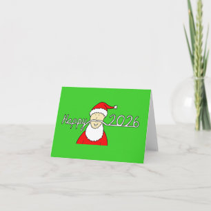 Prettige 2026 Kerstman met Leuke Snor Feestdagen Kaart