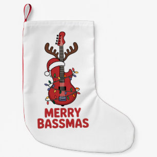 Prettige Bassmas Basgitaar Typografie Santa Hoed Kleine Kerstsok