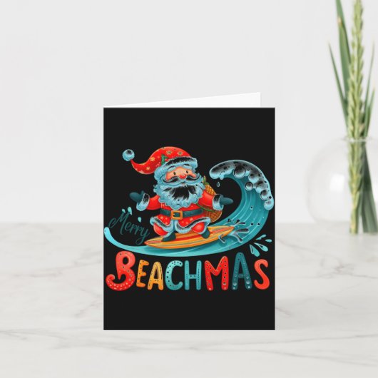 Prettige Beachmas Kerstman Surfen Retro Design  Kaart (Voorkant)