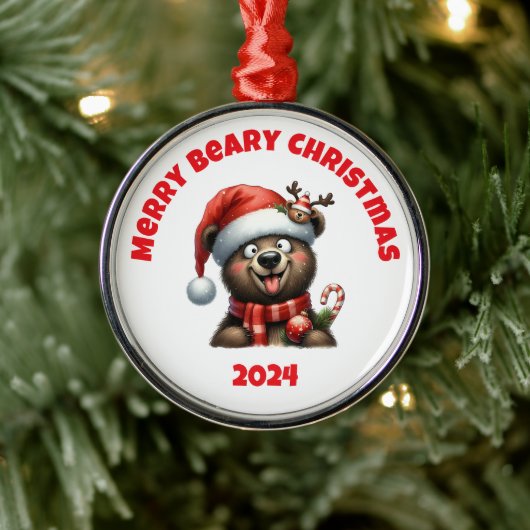 Prettige Beary Kerstmis Metalen Ornament (Boom)