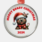 Prettige Beary Kerstmis Metalen Ornament (Voorkant)