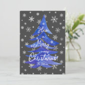 prettige besneeuwde kerstboom feestdagenkaart (Staand voorkant)