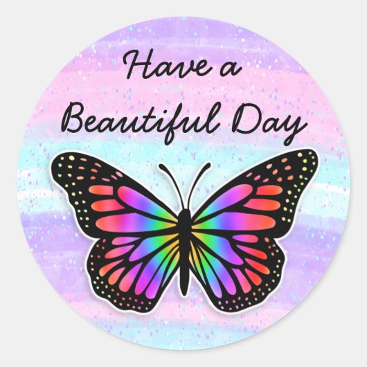 Prettige dag | Paarse Vlinder Ronde Sticker (Voorkant)