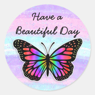 Prettige dag Paarse vlinder Ronde Sticker