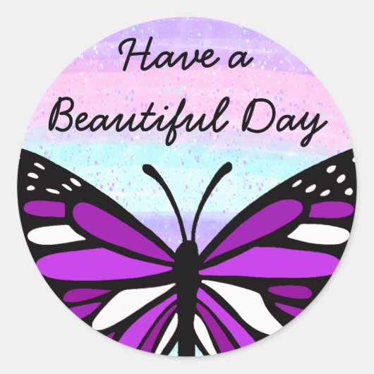 Prettige dag | Paarse vlinder Ronde Sticker (Voorkant)
