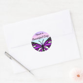 Prettige dag | Paarse vlinder Ronde Sticker (Envelop)