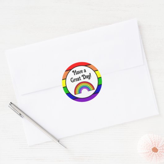 Prettige Dag | Regenboog  Ronde Sticker (Envelop)