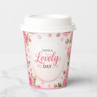 Prettige Dag Roze Roos Mok Papieren Bekers