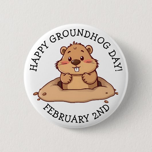 Prettige Dag van de Bosmarmot | 2 februari Ronde Button 5,7 Cm (Voorkant)