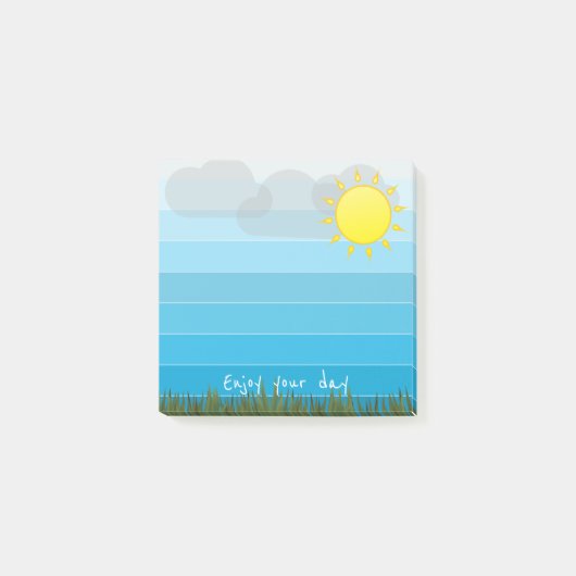 Prettige Dag  Zon Wolken en Groen Gras Post-it® Notes (Voorkant)