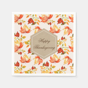 Prettige dankzegging quote label oranje herfstblad servet