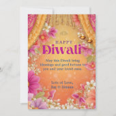 Prettige Diwali Groet Roze Geel Paarse Bloemen Kaart (Voorkant)