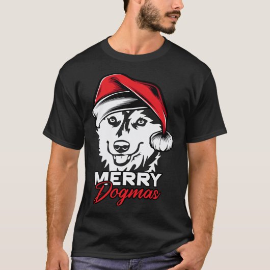 Prettige Dogma's Husky Hond Kerstmis T-shirt (Voorkant)