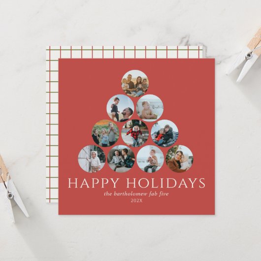 prettige feestdagen 10 Photo Red Ivory Kaart (Voorkant / Achterkant in situ)