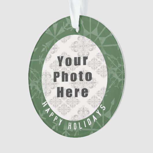 prettige feestdagen 1 Foto Green Snowflake / Tekst Ornament (voorkant)