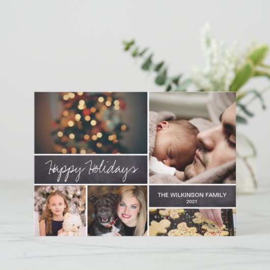 prettige feestdagen 2024 Familiefotocollage Feestdagenkaart (Staand voorkant)