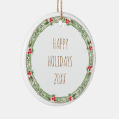 Prettige feestdagen 20XX Familienaam Krans Bessen Keramisch Ornament (Rechts)