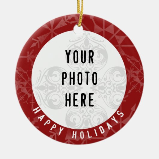 prettige feestdagen 2 Foto Red Snowflake Keramisch Ornament (Voorkant)