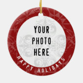 prettige feestdagen 2 Foto Red Snowflake Keramisch Ornament (Achterkant)