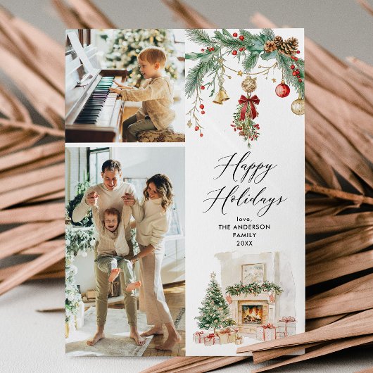 Prettige feestdagen 2 Foto Winter Scene & Groen Feestdagenkaart