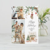 Prettige feestdagen 2 Foto Winter Scene & Groen Feestdagenkaart (Staand voorkant)