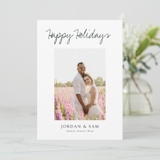 Prettige feestdagen ₩ 2-Photo Couple Feestdagenkaart (Staand voorkant)