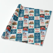 prettige feestdagen 3 Family Photo Collage Script Cadeaupapier (Uitgerold)