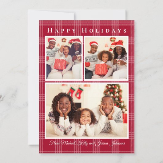 prettige feestdagen 3 foto's collage rode buffalo feestdagenkaart (Voorkant)