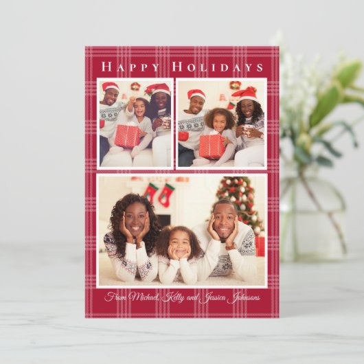 prettige feestdagen 3 foto's collage rode buffalo  feestdagenkaart (Staand voorkant)