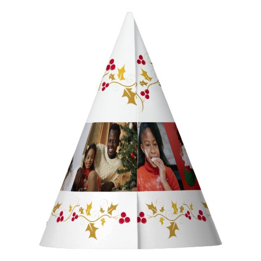 Prettige feestdagen 5 foto's Holly en bessen wit Feesthoedjes (Achterkant)