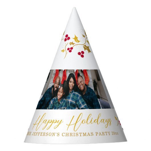 Prettige feestdagen 5 foto's Holly en bessen wit Feesthoedjes (Voorkant)