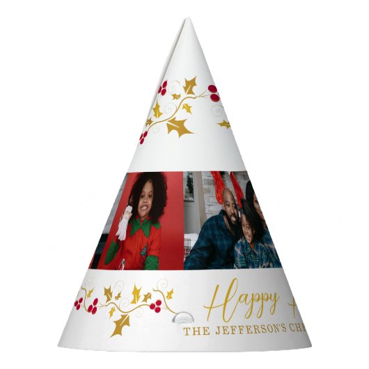 Prettige feestdagen 5 foto's Holly en bessen wit Feesthoedjes (Links)