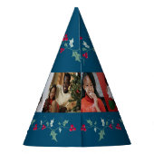 Prettige feestdagen 5 foto's hulst en bessen blauw feesthoedjes (Achterkant)