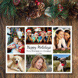 Prettige feestdagen 6 Foto Collage Kerstmis Feestdagenkaart<br><div class="desc">Prettige feestdagen Eenvoudige,  moderne fotocollage kerstkaart met daarop "@" in een elegant script,  6 afbeeldingen van je favoriete mensen en momenten uit het afgelopen jaar en je familienaam en het jaar.</div>