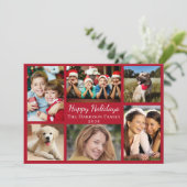 Prettige feestdagen 6 Foto Collage Kerstrood Feestdagenkaart (Staand voorkant)