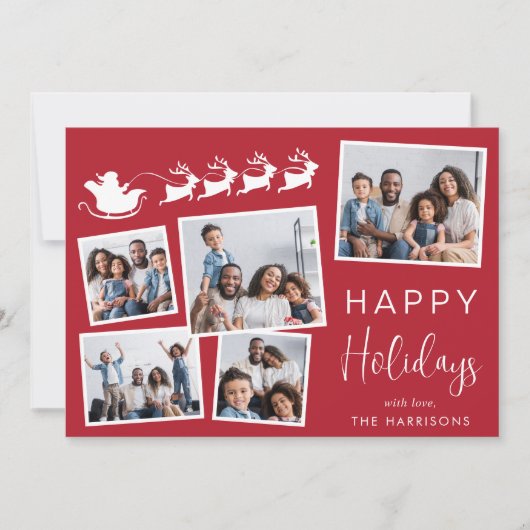 Prettige feestdagen 6 Foto Santa Sleigh Red Christ Feestdagenkaart (Voorkant)