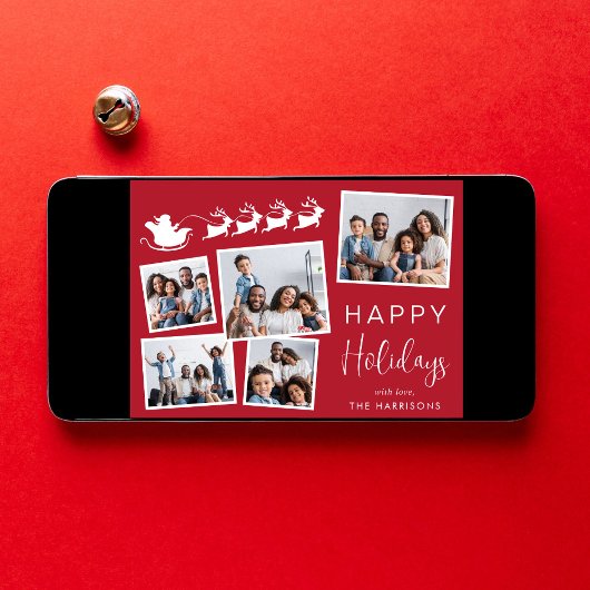 Prettige feestdagen 6 Foto Santa Sleigh Red Christ Feestdagenkaart